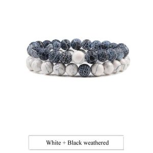 Páros ásvány karkötő sötét szürkés roppantott achát és howlit, 2 db-os szett