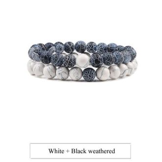   Páros ásvány karkötő sötét szürkés roppantott achát és howlit, 2 db-os szett