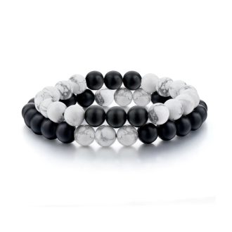   Páros ásvány karkötő fekete ónix és howlit, 2 db-os szett