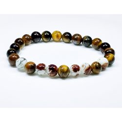   Ásvány karkötő tigrisszem és festett lampwork golyókkal
