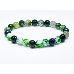   Ásvány karkötő indiai achát (zöldes jellegű) és festett lampwork golyókkal