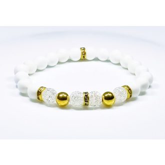   Ásvány karkötő tridacna, roppantott hegyikristály és aranyszínű köztes