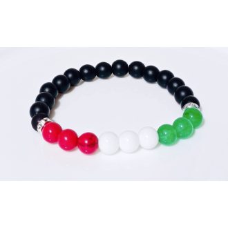   Ásvány karkötő HU, magyar szurkolói ónix, piros türkiz, tridacna, achát ékszer, apró kristályos ezüst köztes