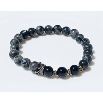   Ásvány karkötő labradorit, ónix - gun metal korona charm
