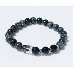   Ásvány karkötő labradorit, ónix és ezüst színű korona charm