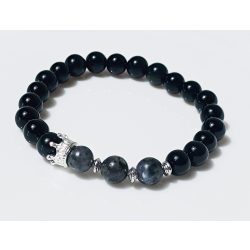   Ásvány karkötő ónix, labradorit, ezüst korona charm - mal