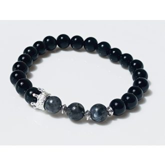   Ásvány karkötő ónix, labradorit, ezüst korona charm - mal