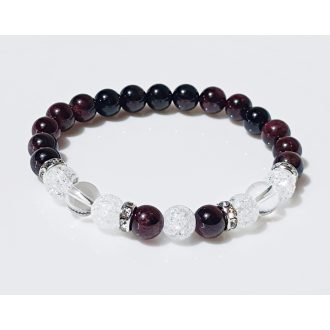   Ásvány karkötő gránát és roppantott, valamint víztiszta hegyikristály és apró kristályos köztes