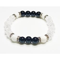   Ásvány karkötő tridacna, ónix és roppantott hegyikristály, ezüst színű apró kristályos köztes