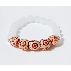   Ásvány karkötő fehér jáde és festett valódi fa - arany színű köztes