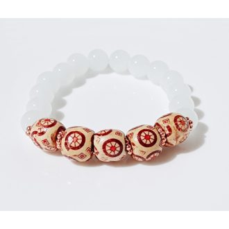   Ásvány karkötő fehér jáde és festett valódi fa - arany színű köztes