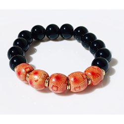   Ásvány karkötő ónix és festett valódi fa - arany színű köztes