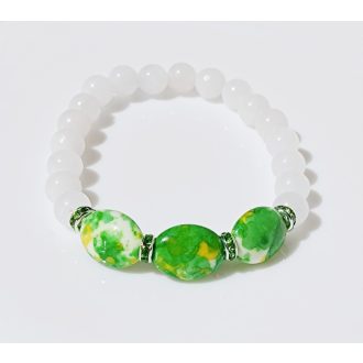   Ásvány karkötő fehér és festett jáde - cirkónium kristályos köztes