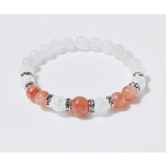   Ásvány karkötő fehér jáde, napkő és hegyikristály - ezüst színű cirkónium kristály köztessel