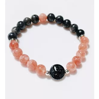   Ásvány karkötő labradorit, napkő és hematit életfa charm