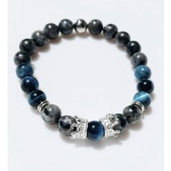   Ásvány karkötő labradorit és kék tigrisszem - ezüst színű korona charm