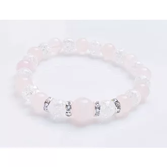   Ásvány karkötő roppantott hegyikristály és rózsakvarc - ezüst színű cirkóniumos köztes