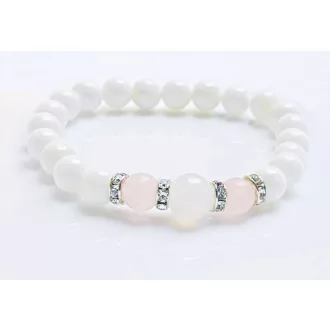   Ásvány karkötő tridacna és rózsakvarc - ezüst színű cirkóniumos köztes