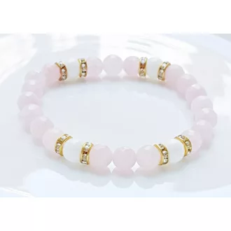   Ásvány karkötő rózsakvarc és tridacna - arany színű cirkóniumos köztes