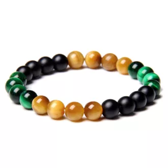 Ásvány karkötő ónix, arany és zöld tigrisszem