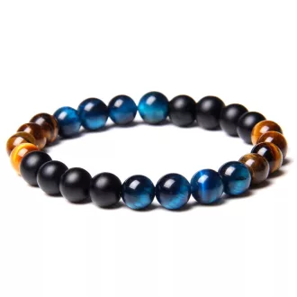 Ásvány karkötő ónix, sárga és kék tigrisszem