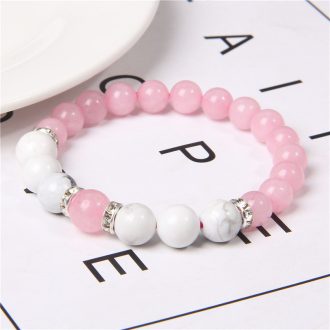   Ásvány karkötő rózsakvarc és howlit - cirkónium kristályos ezüst színű köztes