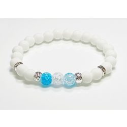   Ásvány karkötő tridacna, roppantott, színezett áttetsző és kék színű hegyikristály - ezüst színű köztes