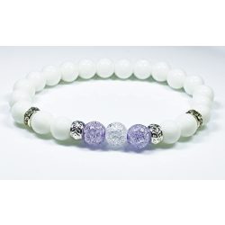   Ásvány karkötő tridacna, roppantott, színezett áttetsző és orgona lila hegyikristály - ezüst színű köztes