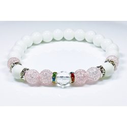   Ásvány karkötő tridacna, roppantott színezett rózsaszín hegyikristály - ezüst színű színezett cirkóniumos köztes