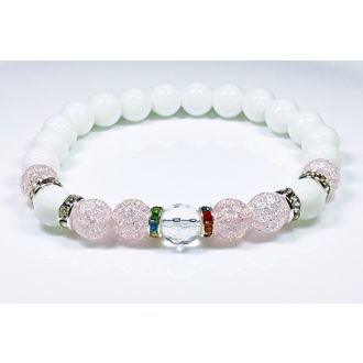   Ásvány karkötő tridacna, roppantott színezett rózsaszín hegyikristály - ezüst színű színezett cirkóniumos köztes