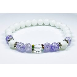   Ásvány karkötő tridacna, fazettált víztiszta és roppantott színezett orgonalila színű hegyikristály - ezüst cirkóniumos köztes