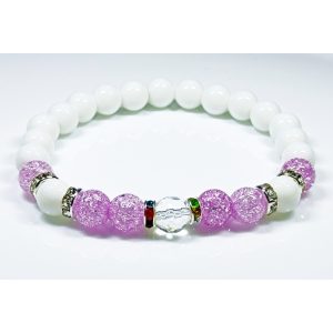 Ásvány karkötő tridacna, fazettált víztiszta és roppantott színezett magenta színű hegyikristály - ezüst színű színezett cirkóniumos köztes