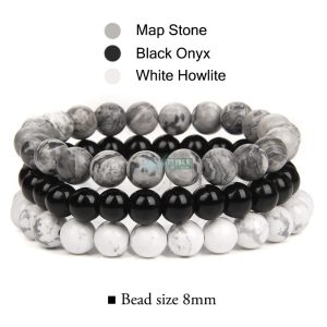 Ásvány karkötő 3-as szett Map Stone-Onyx-White Howlite