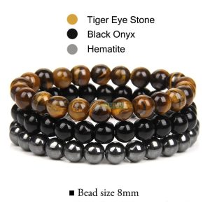 Ásvány karkötő 3-as szett Tiger Eye-Onyx-Hematite