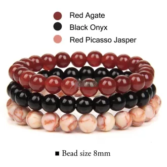   Ásvány karkötő 3-as szett Piros achát-Onyx-Piros Picasso jáspis