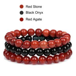   Ásvány karkötő 3-as szett Piros Jáspis-Ónyx-Piros Achát