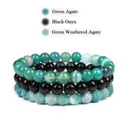   Ásvány karkötő 3-as szett Zöld csíkos Achát-Ónyx-Zöld roppantott Achát