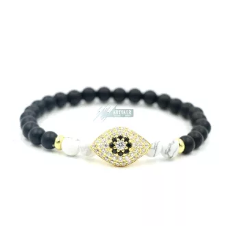 Mindent látó arany szemes ásvány karkötő Howlit - Onyx