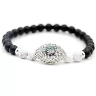   Mindent látó ezüst szemes ásvány karkötő Howlit - Onyx