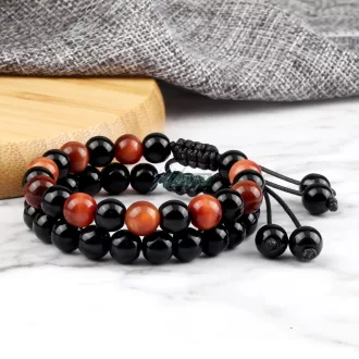   Páros ásvány karkötő narancs Tigrisszem-Onyx, 2 db-os szett