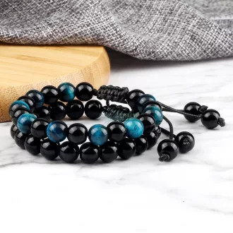   Páros ásvány karkötő kék Tigrisszem-Onyx, 2 db-os szett