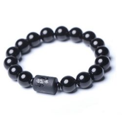   Ásvány karkötő - fekete ónix - kínai sárkány mintázatú charm