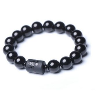   Ásvány karkötő - fekete ónix - kínai sárkány mintázatú charm