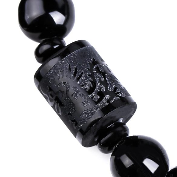 Ásvány karkötő - fekete ónix - kínai sárkány mintázatú charm
