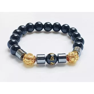   Ásvány karkötő Feng Shui obszidián és hematit - aranyozott kínai  vagyon és sok szerencsét charm