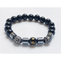   Ásvány karkötő Feng Shui obszidián és hematit - ezüstözött kínai  vagyon és sok szerencsét charm
