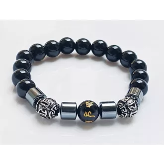   Ásvány karkötő Feng Shui obszidián és hematit - ezüstözött kínai  vagyon és sok szerencsét charm