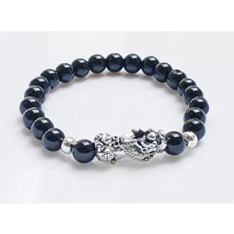   Ásvány karkötő ónix és ezüstözött kínai sárkány charm