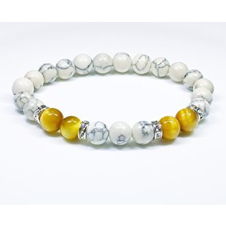   Ásvány karkötő howlit, arany tigrisszem és ezüst színű köztes