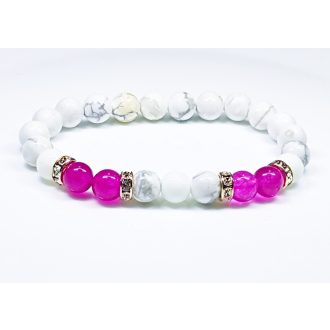   Ásvány karkötő howlit, magenta színű achát és arany színű spacer